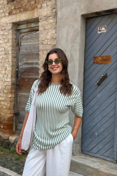 LINES DESIGN ROUND NECK WOMAN T-SHIRT MINT/MENTE - 