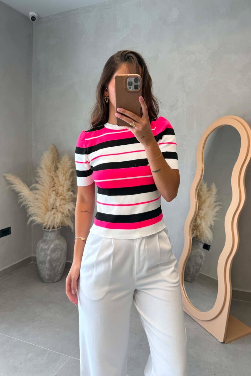 LINES DESIGN ROUND NECK WOMAN T-SHIRT PINK/ROZE - 1