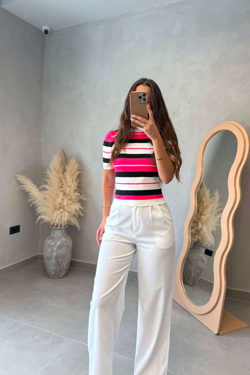 LINES DESIGN ROUND NECK WOMAN T-SHIRT PINK/ROZE - 2
