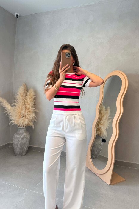 LINES DESIGN ROUND NECK WOMAN T-SHIRT PINK/ROZE - 3