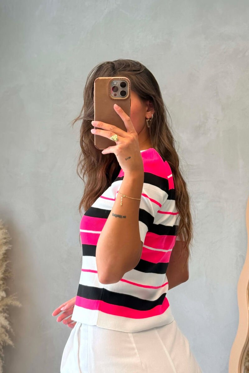 LINES DESIGN ROUND NECK WOMAN T-SHIRT PINK/ROZE - 4