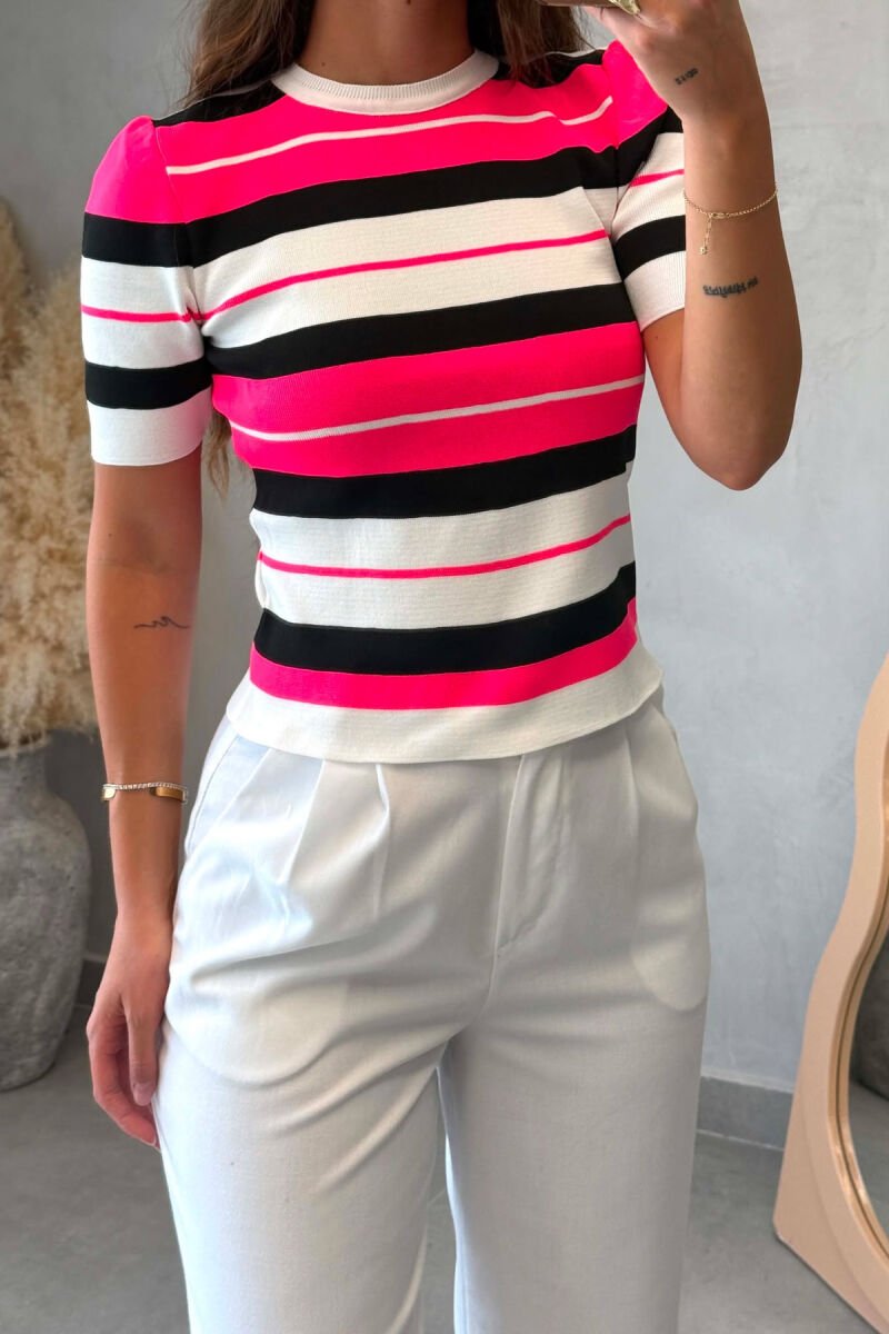 LINES DESIGN ROUND NECK WOMAN T-SHIRT PINK/ROZE - 5