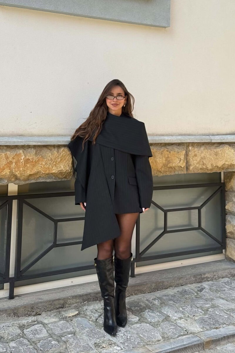 LINES DESIGN SCARF DETAIL WOMAN JACKET BLACK/ E ZEZE - 6