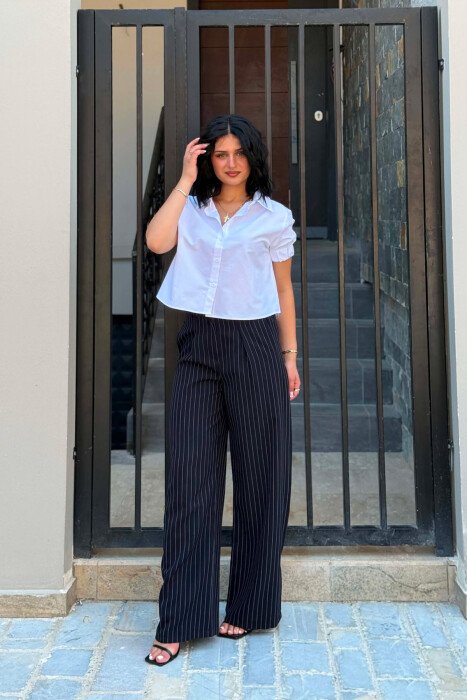 LINES DESIGN SEMI ELASTIC WAIST WOMAN TROUSERS BLACK/ E ZEZE - 3