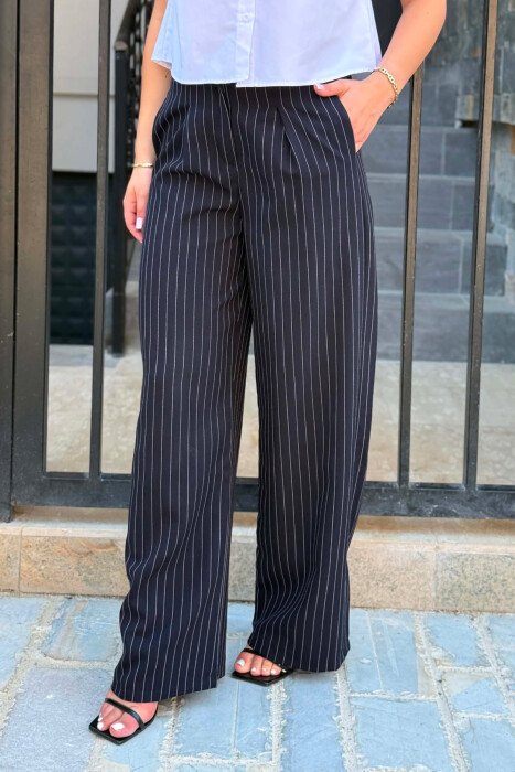 LINES DESIGN SEMI ELASTIC WAIST WOMAN TROUSERS BLACK/ E ZEZE - 4