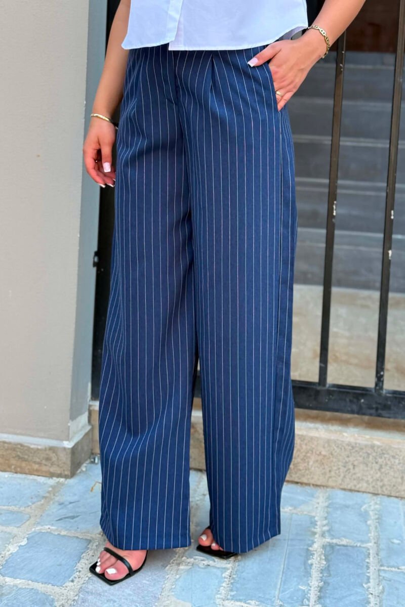 LINES DESIGN SEMI ELASTIC WAIST WOMAN TROUSERS BLUE/BLU - 4