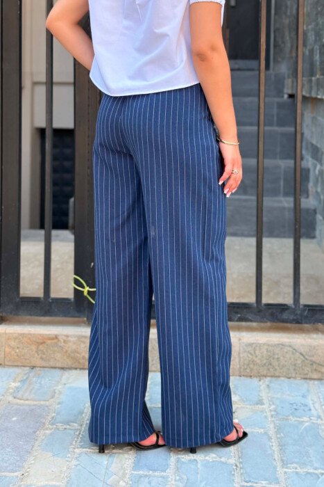 LINES DESIGN SEMI ELASTIC WAIST WOMAN TROUSERS BLUE/BLU - 5