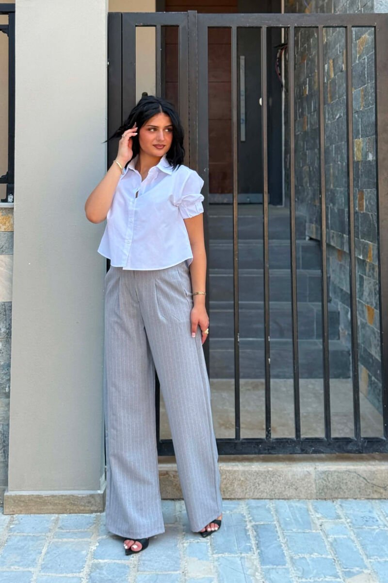 LINES DESIGN SEMI ELASTIC WAIST WOMAN TROUSERS LIGHT GREY/GZ - 2