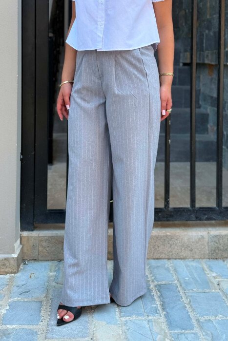 LINES DESIGN SEMI ELASTIC WAIST WOMAN TROUSERS LIGHT GREY/GZ - 4