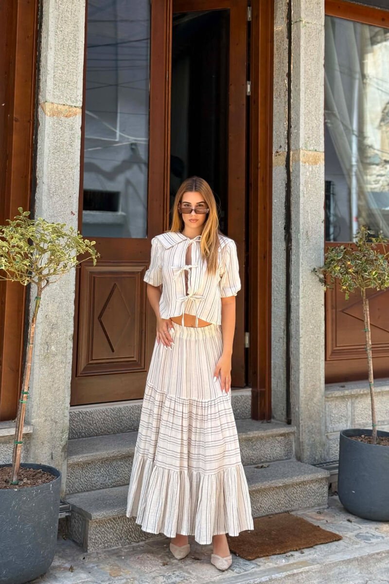 LINES DESIGN SHIRT + SKIRT WOMAN SET CREAM/KREM - 1