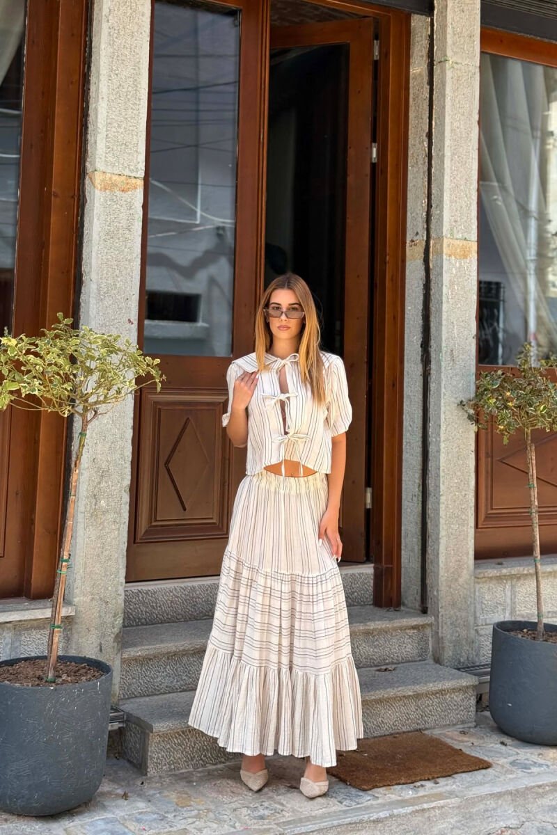 LINES DESIGN SHIRT + SKIRT WOMAN SET CREAM/KREM - 2