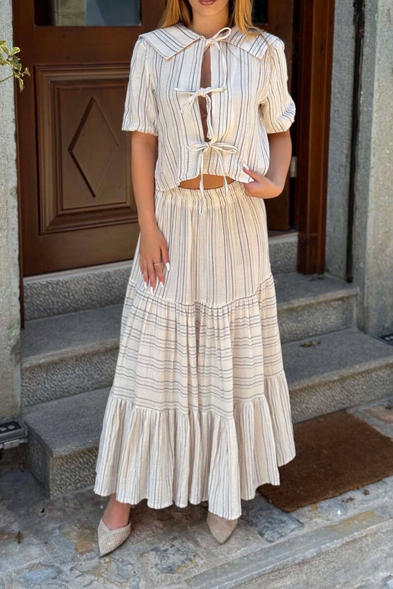 LINES DESIGN SHIRT + SKIRT WOMAN SET CREAM/KREM - 3
