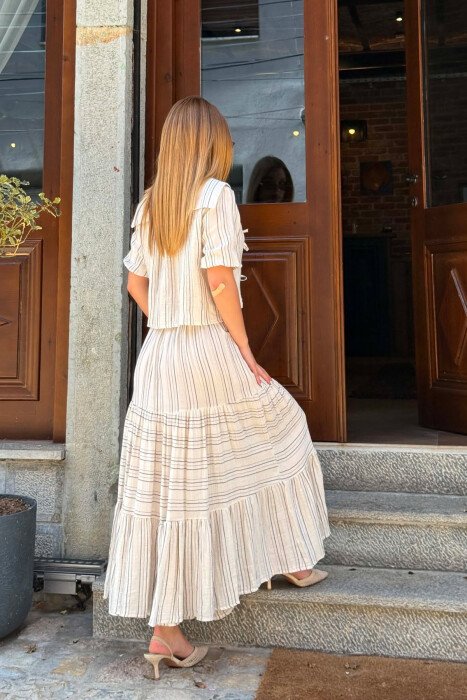 LINES DESIGN SHIRT + SKIRT WOMAN SET CREAM/KREM - 5