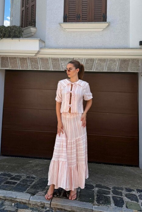 LINES DESIGN SHIRT + SKIRT WOMAN SET PINK/ROZE - 1