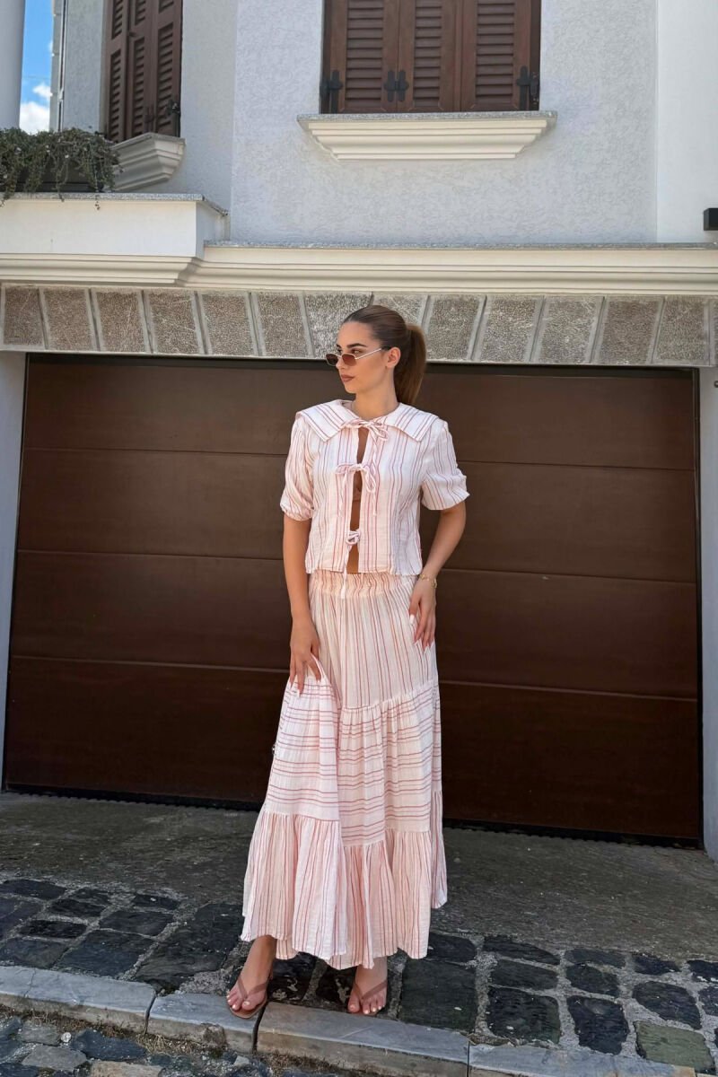 LINES DESIGN SHIRT + SKIRT WOMAN SET PINK/ROZE - 1