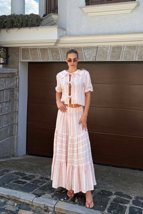 LINES DESIGN SHIRT + SKIRT WOMAN SET PINK/ROZE - 4