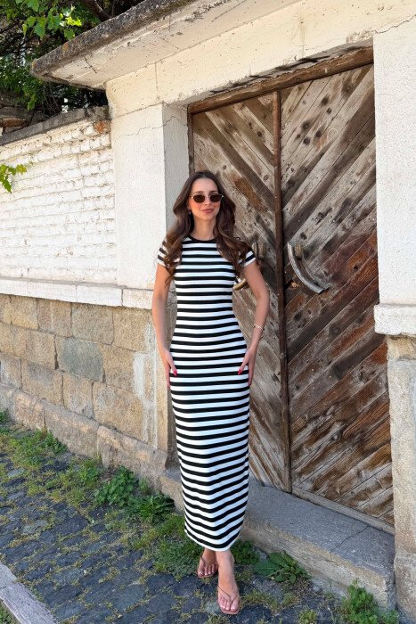 LINES DESIGN SHORT SLEEVE WOMAN DRESS BLACK/ E ZEZE - 4