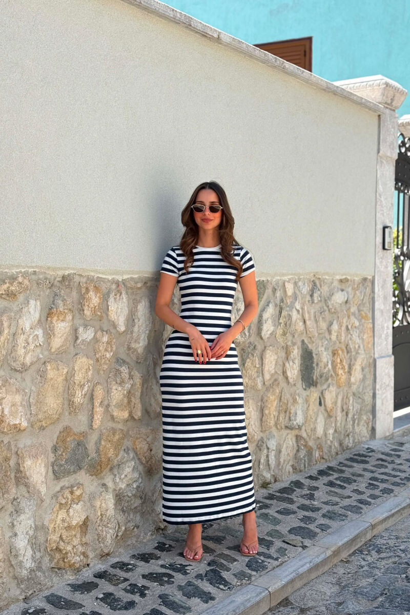 LINES DESIGN SHORT SLEEVE WOMAN DRESS BLUE/BLU - 1