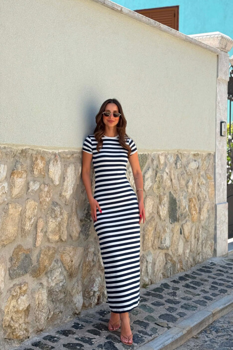 LINES DESIGN SHORT SLEEVE WOMAN DRESS BLUE/BLU - 2