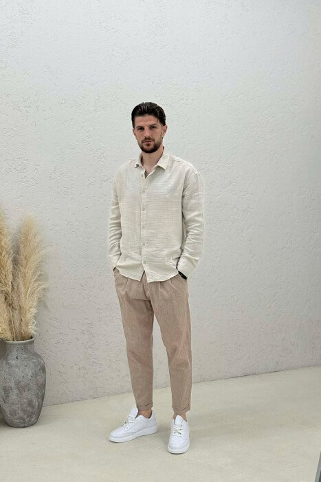 LINES DESIGN SIMPLE MEN PANTS BEIGE/BEZHE - KLAUDIO FASHION