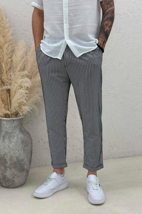 LINES DESIGN SIMPLE MEN PANTS BLACK-WHITE/ZEBA - 2
