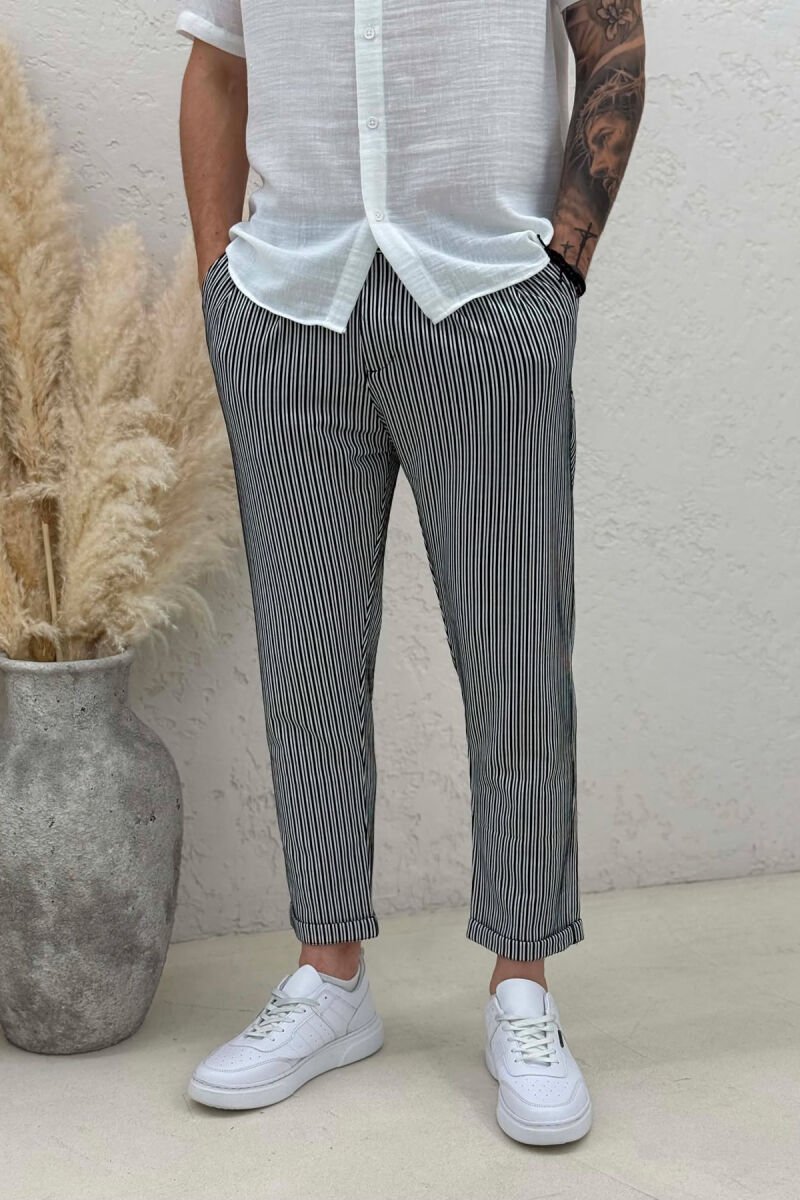 LINES DESIGN SIMPLE MEN PANTS BLACK-WHITE/ZEBA - 2