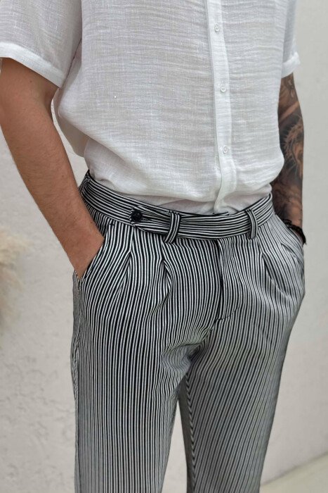 LINES DESIGN SIMPLE MEN PANTS BLACK-WHITE/ZEBA - 3