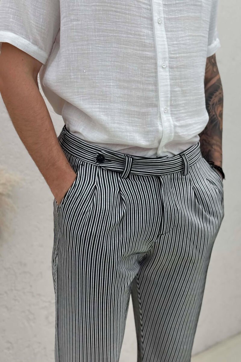 LINES DESIGN SIMPLE MEN PANTS BLACK-WHITE/ZEBA - 3