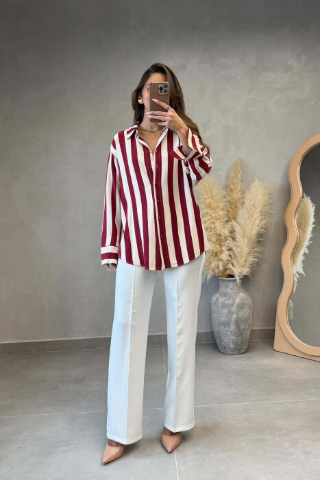LINES DESIGN SIMPLE WOMAN SHIRT BURGUNDY/VISHNJE - 3