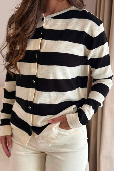 LINES DESIGN SIMPLE WOMAN CARDIGAN BLACK/ E ZEZE - 2