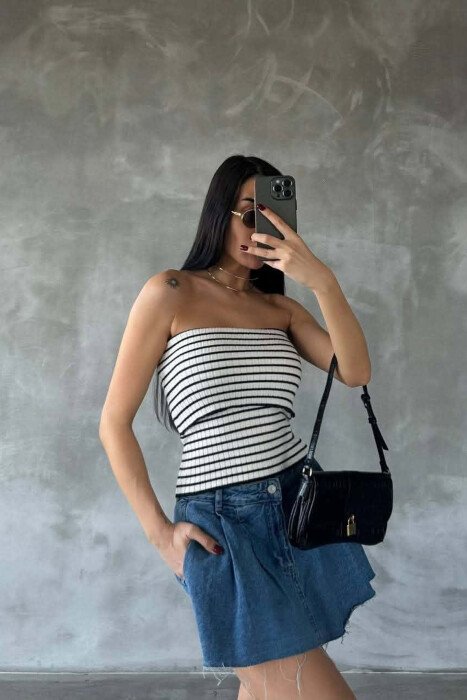 LINES DESIGN STRAPLESS WOMAN TANK TOP WHITE-E BARDHE - 