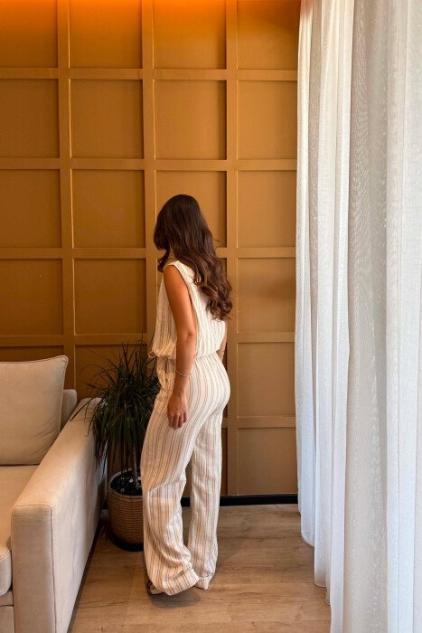 LINES DESIGN TANK TOP + TROUSERS WOMAN SET ORANGE/PORTOKALLI - 5