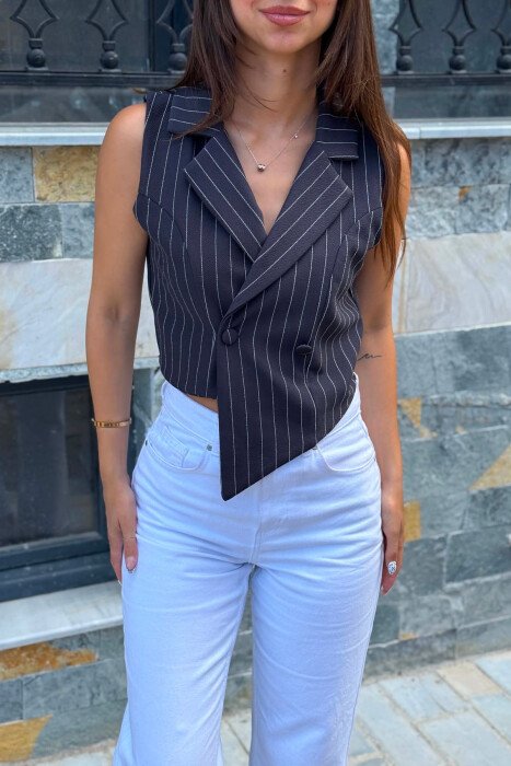 LINES DESIGN TWO BUTTONS WOMAN VEST GREY/GRI - 5