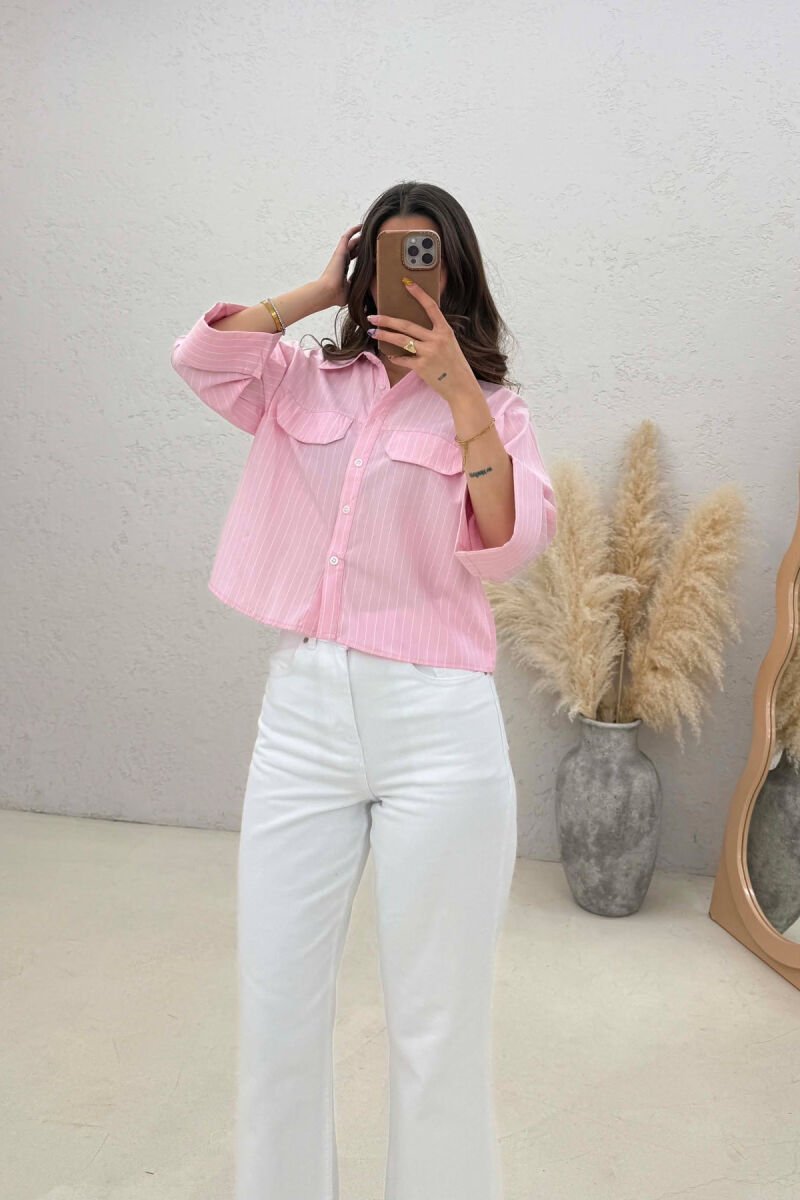 LINES DESIGN TWO FRONT POCKETS WOMAN SHIRT PINK/ROZE - 1
