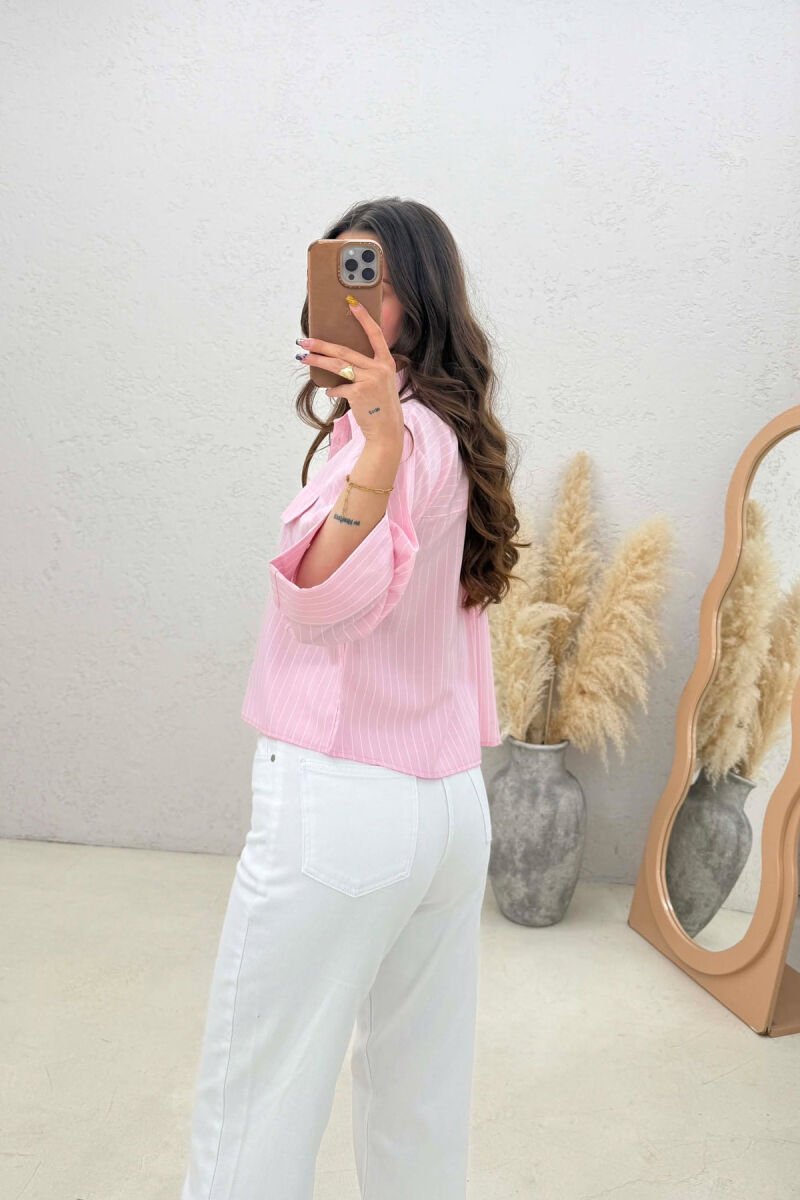 LINES DESIGN TWO FRONT POCKETS WOMAN SHIRT PINK/ROZE - 2