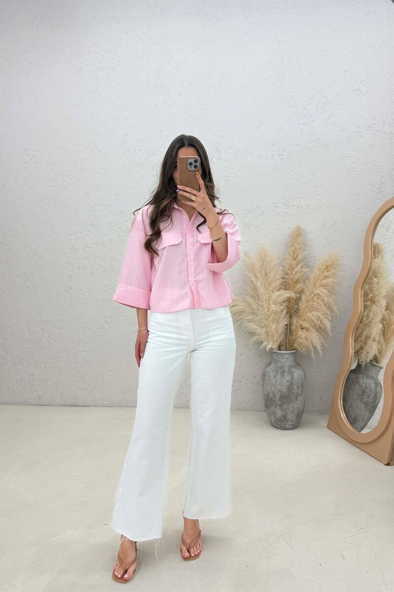 LINES DESIGN TWO FRONT POCKETS WOMAN SHIRT PINK/ROZE - 3