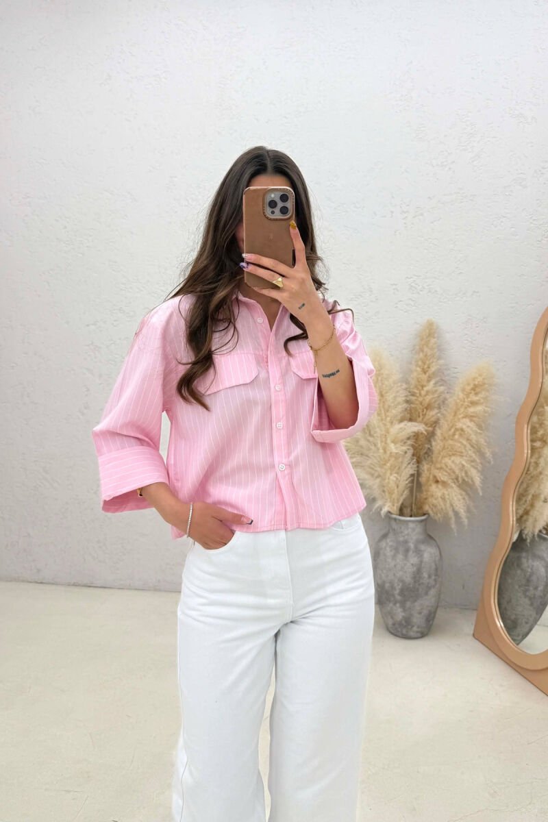 LINES DESIGN TWO FRONT POCKETS WOMAN SHIRT PINK/ROZE - 4