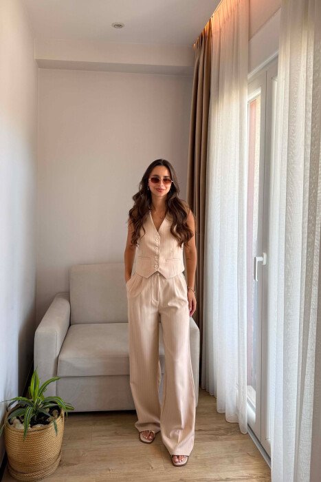 LINES DESIGN VEST +TROUSERS WOMAN SET BEIGE/BEZHE - 1