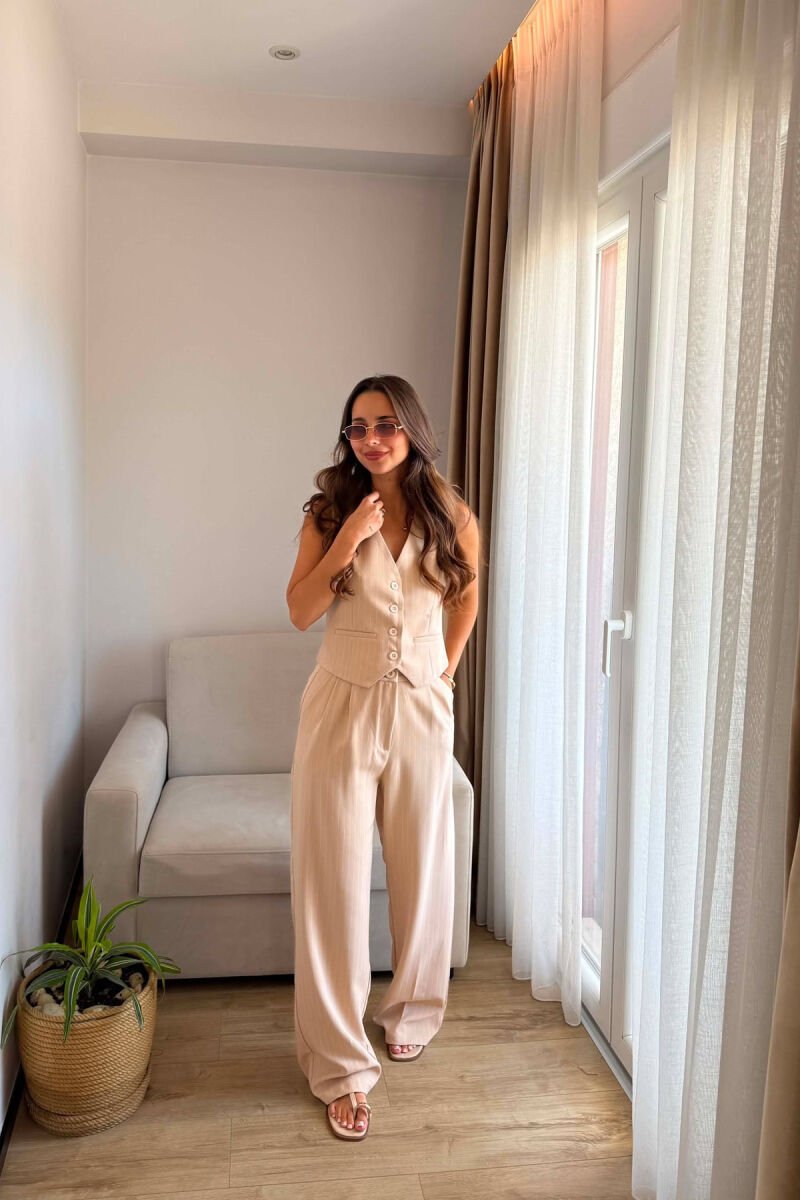 LINES DESIGN VEST +TROUSERS WOMAN SET BEIGE/BEZHE - 4