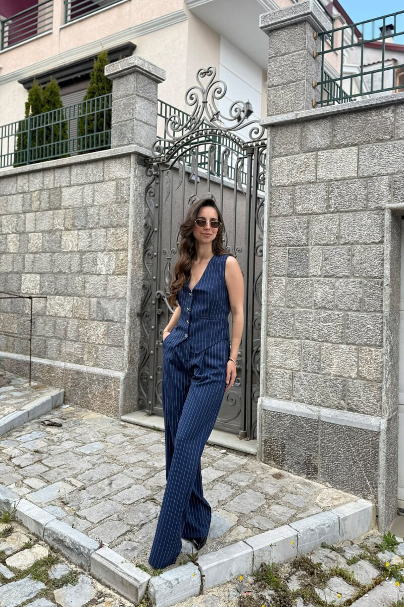 LINES DESIGN VEST + TROUSERS WOMAN SET BLUE/BLU - 1