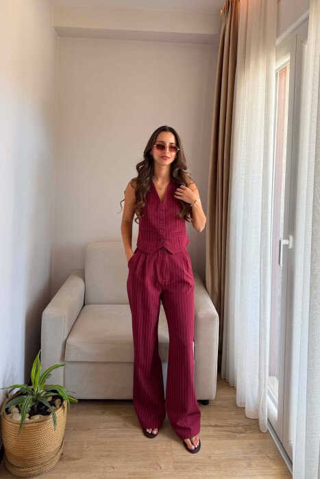 LINES DESIGN VEST +TROUSERS WOMAN SET BURGUNDY/VISHNJE 