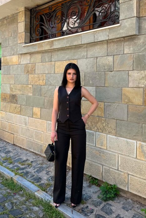 LINES DESIGN VEST + TROUSERS WOMAN SET DARK BROWN/KAE - 1