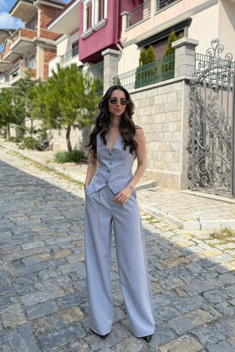 LINES DESIGN VEST + TROUSERS WOMAN SET LIGHT GREY/GZ 