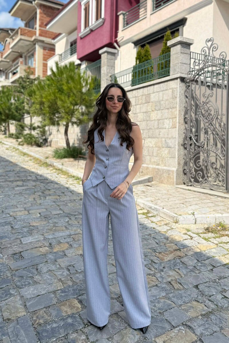 LINES DESIGN VEST + TROUSERS WOMAN SET LIGHT GREY/GZ - 1