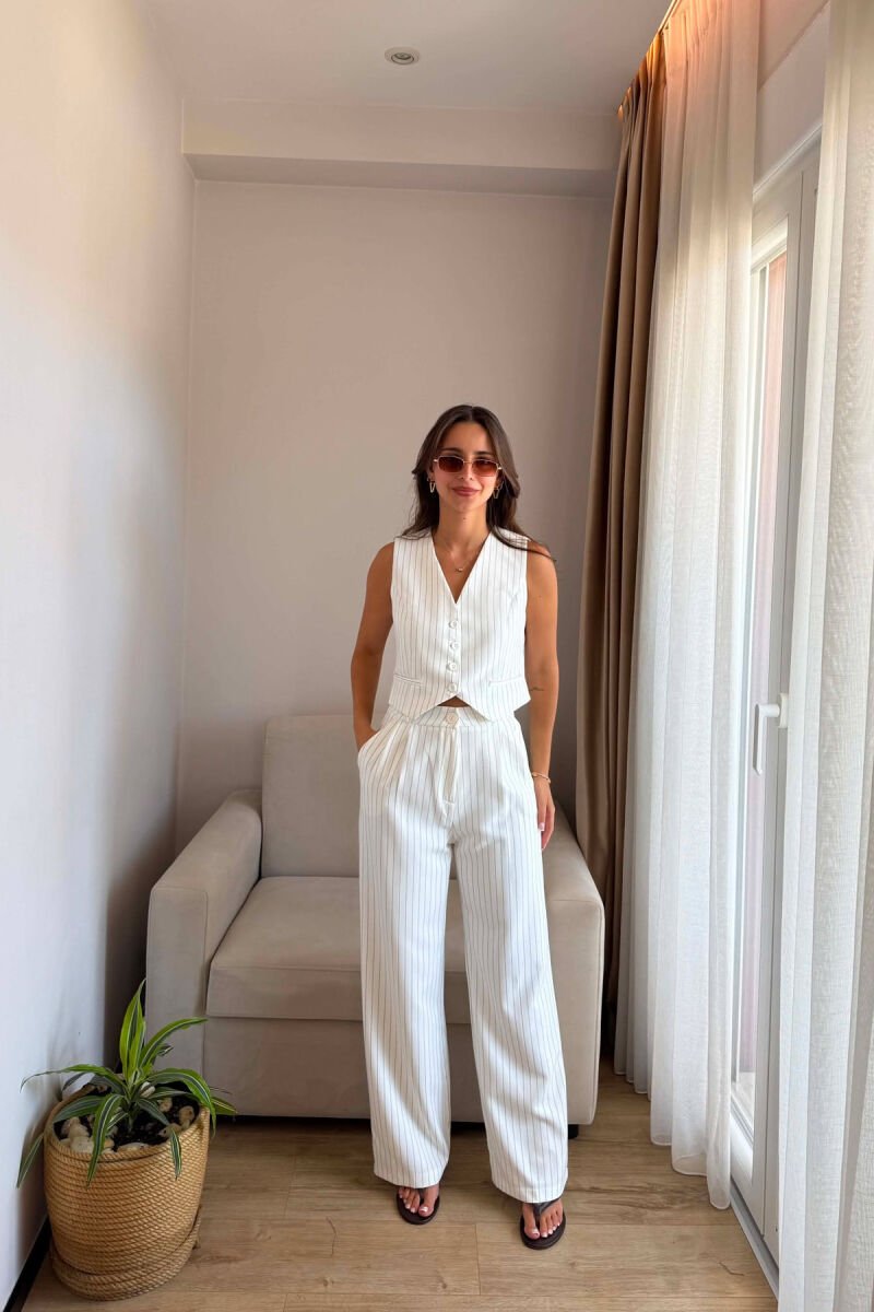 LINES DESIGN VEST +TROUSERS WOMAN SET WHITE-E BARDHE - 1