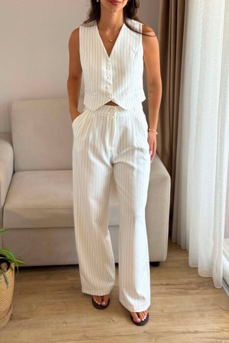 LINES DESIGN VEST +TROUSERS WOMAN SET WHITE-E BARDHE - 3