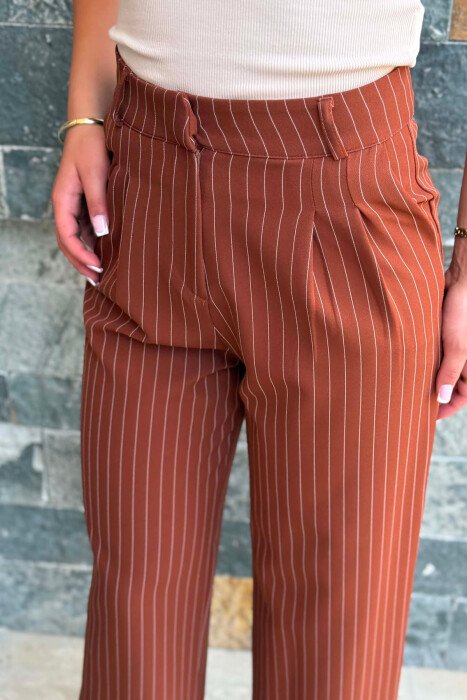 LINES DESIGN WIDE LEG WOMAN TROUSERS BROWN/KAFE - 5