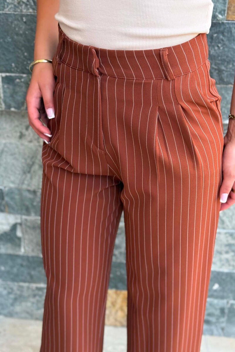 LINES DESIGN WIDE LEG WOMAN TROUSERS BROWN/KAFE - 5