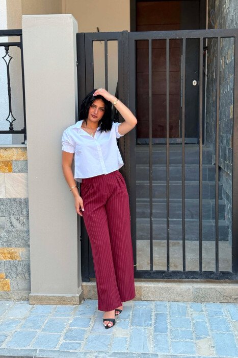 LINES DESIGN WIDE LEG WOMAN TROUSERS BURGUNDY/VISHNJE 