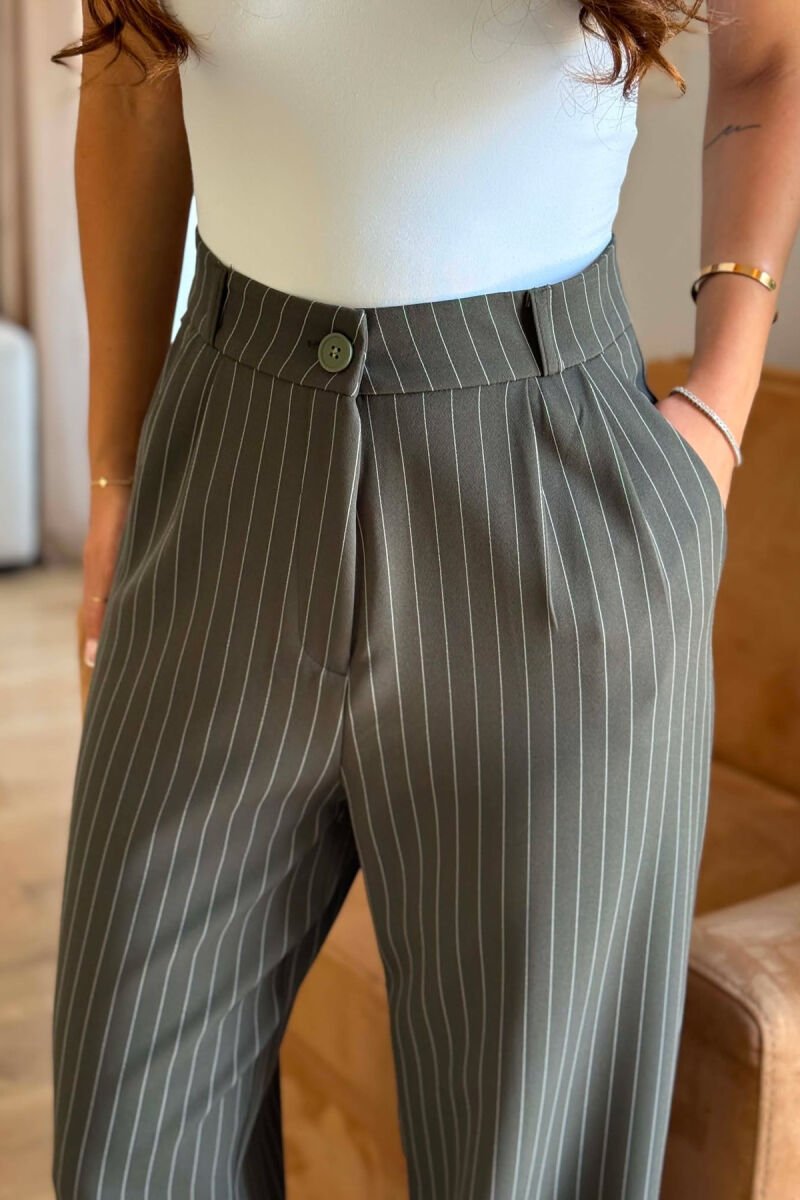LINES DESIGN WIDE LEG WOMAN TROUSERS GREEN/JESHILE - 4